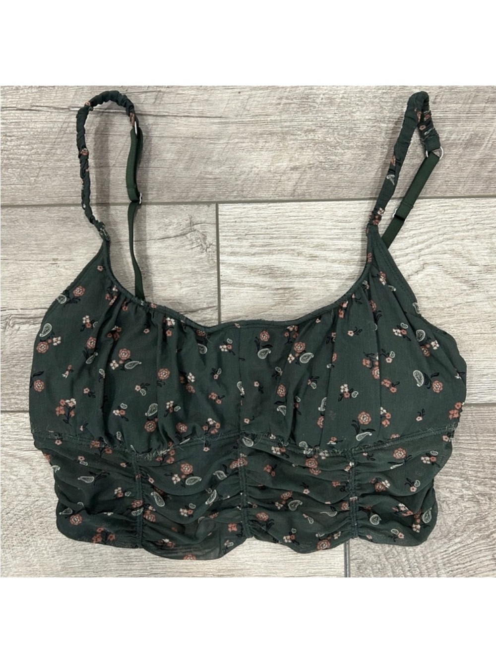 Gilly Hicks Dark Green Floral Ruched Bra Top